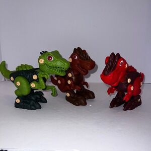 Set of 3 Interactive Dinosaur Action Figures Green  Toys Take a part Dino